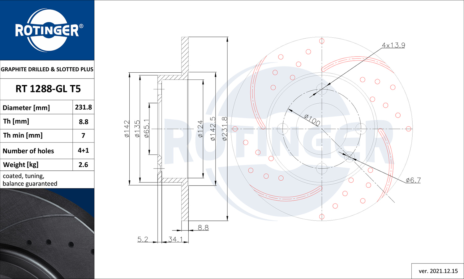 ROTINGER Féktárcsa, mind RT1288-GLT5_ROT